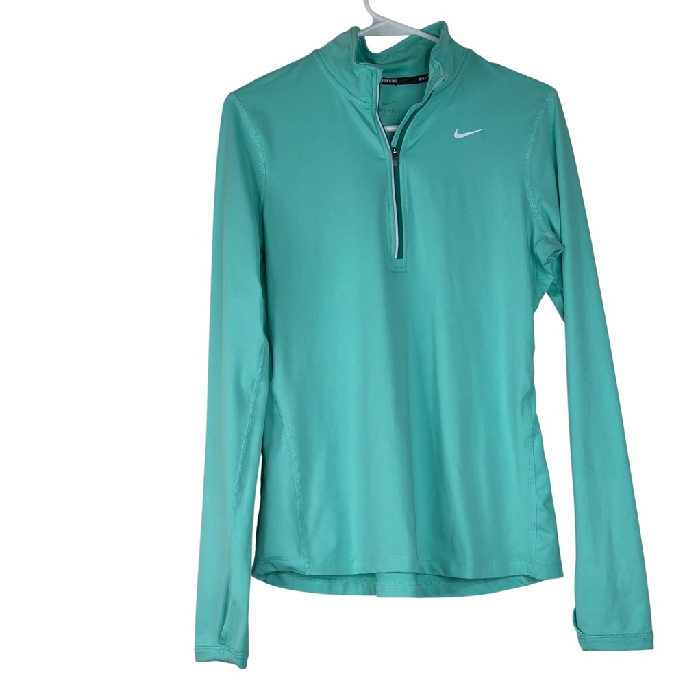 Nike Running Top Womens Small Mint Green Dri-FIT Quarter Zip Pullover LongSleeve